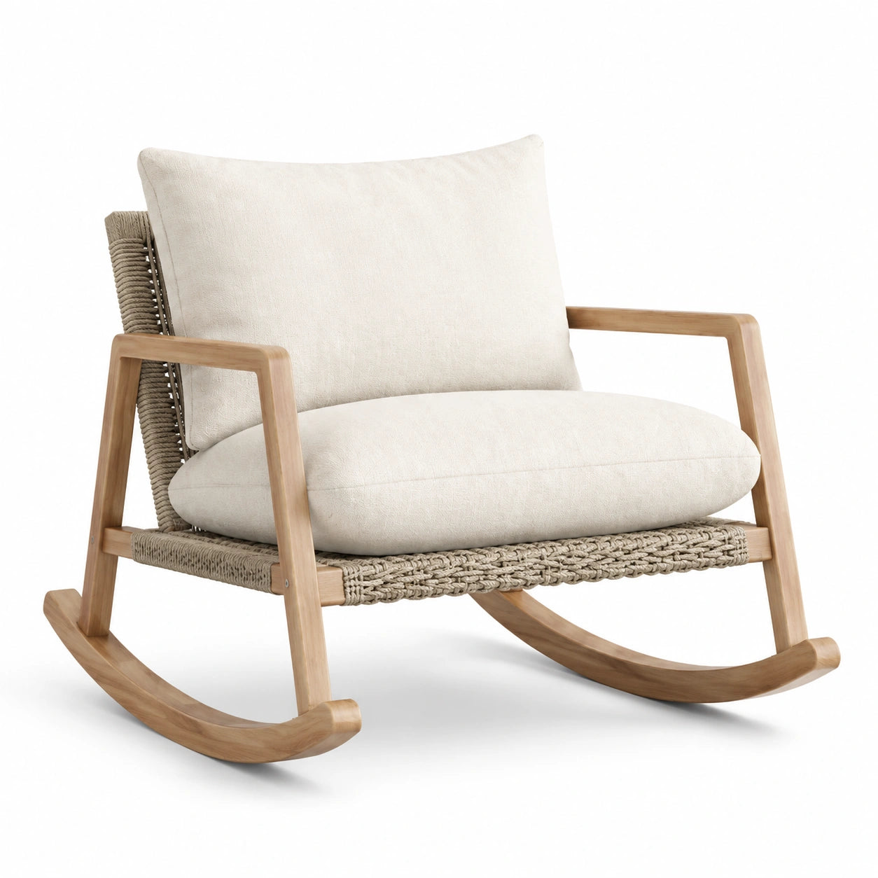 Schaukelstuhl aus Holz und Polyestergeflecht Beige