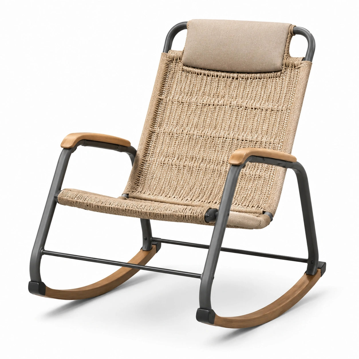 Schaukelstuhl Stahlrahmen Rattan Polyester Braun