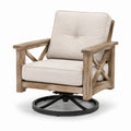 Drehbarer Sessel aus Holz und Leinen in Beige
