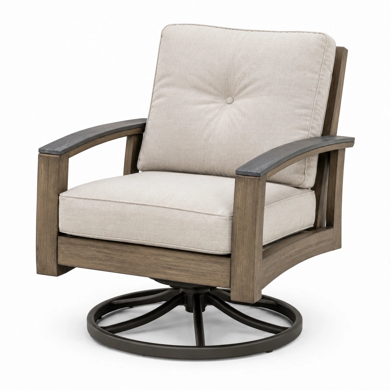 Drehsessel mit Holzrahmen und Polyesterkissen Beige