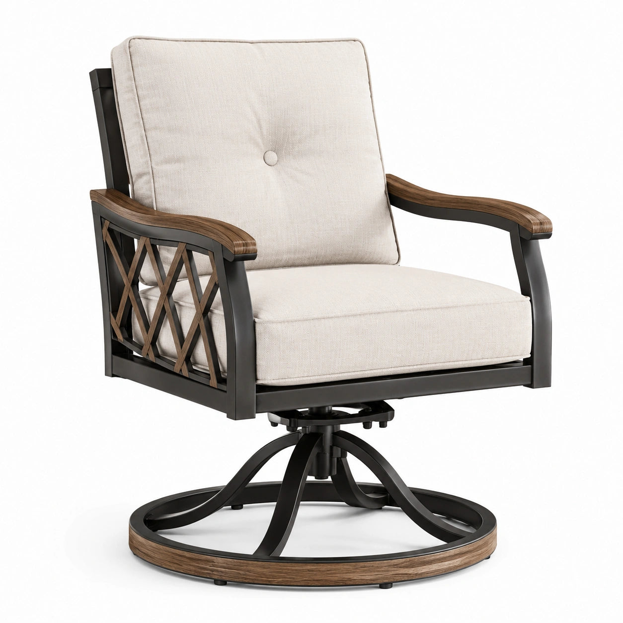 Drehsessel aus Aluminium und Leinenstoff Beige