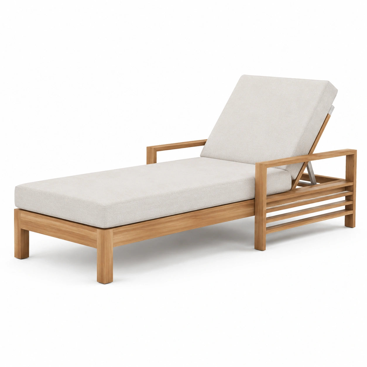 Verstellbare Sonnenliege aus Akazienholz mit Polyesterpolster Beige
