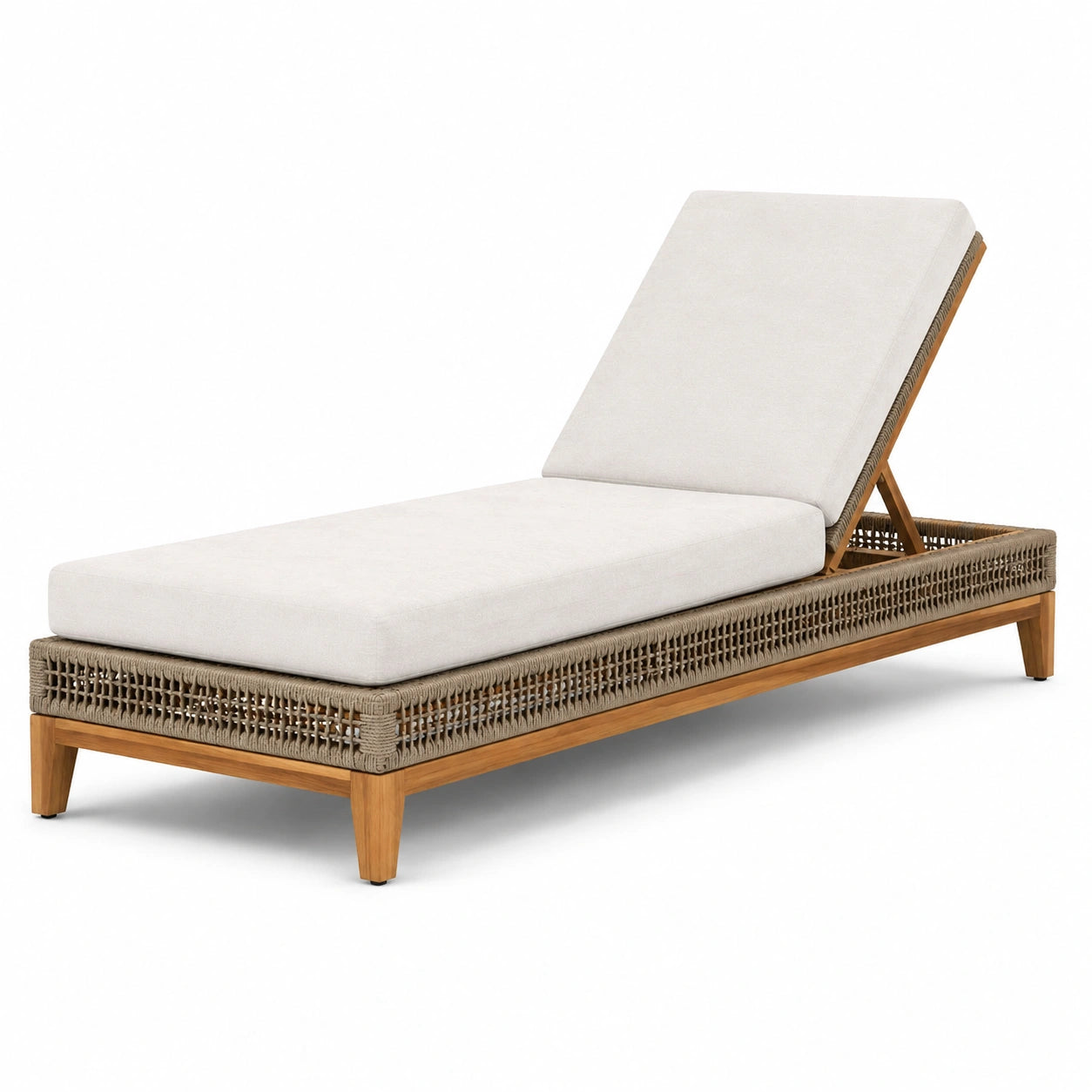 Sonnenliege aus Teakholz und Polyrattan in Beige