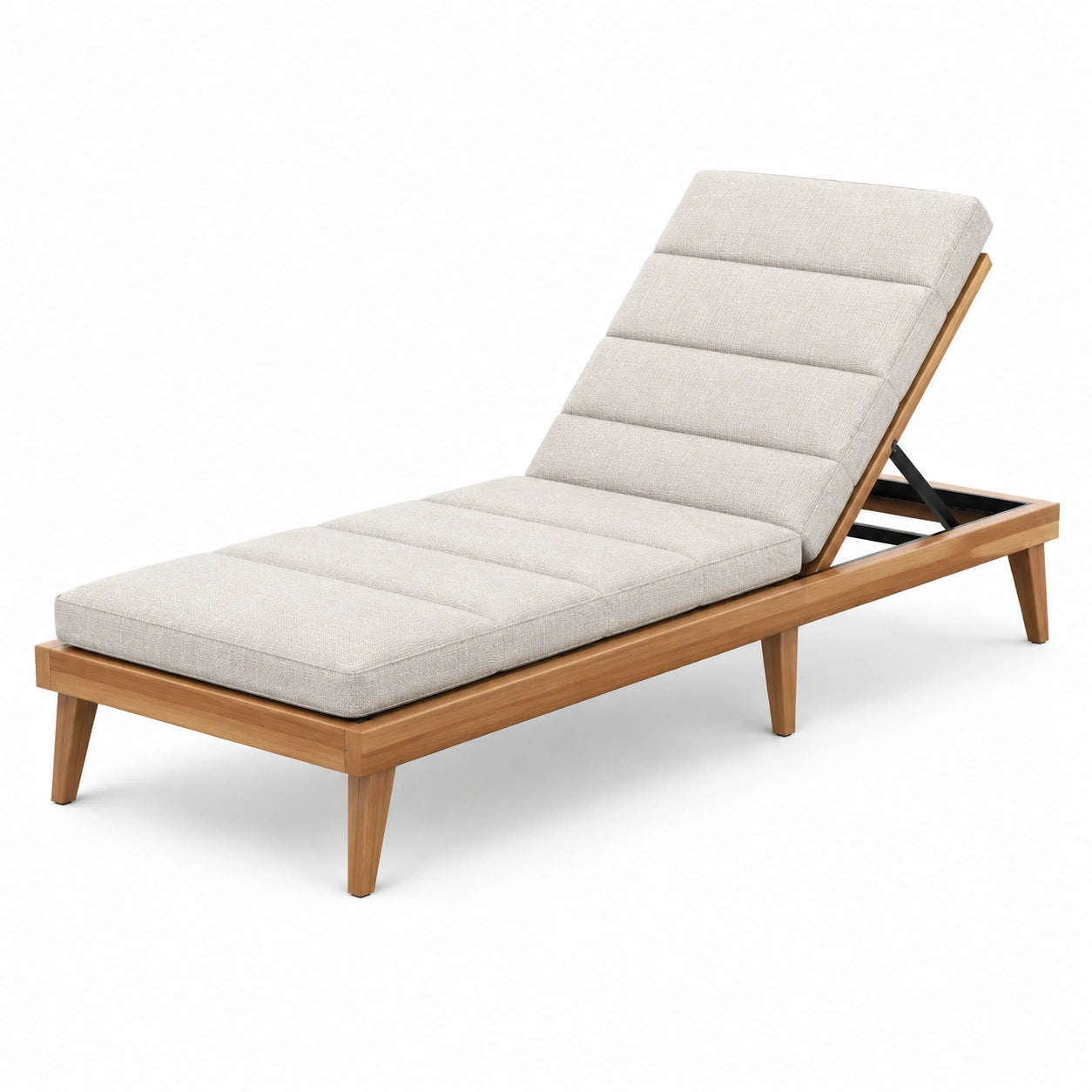 Liegestuhl mit Holzrahmen und Polyesterkissen Beige 200x65x30cm