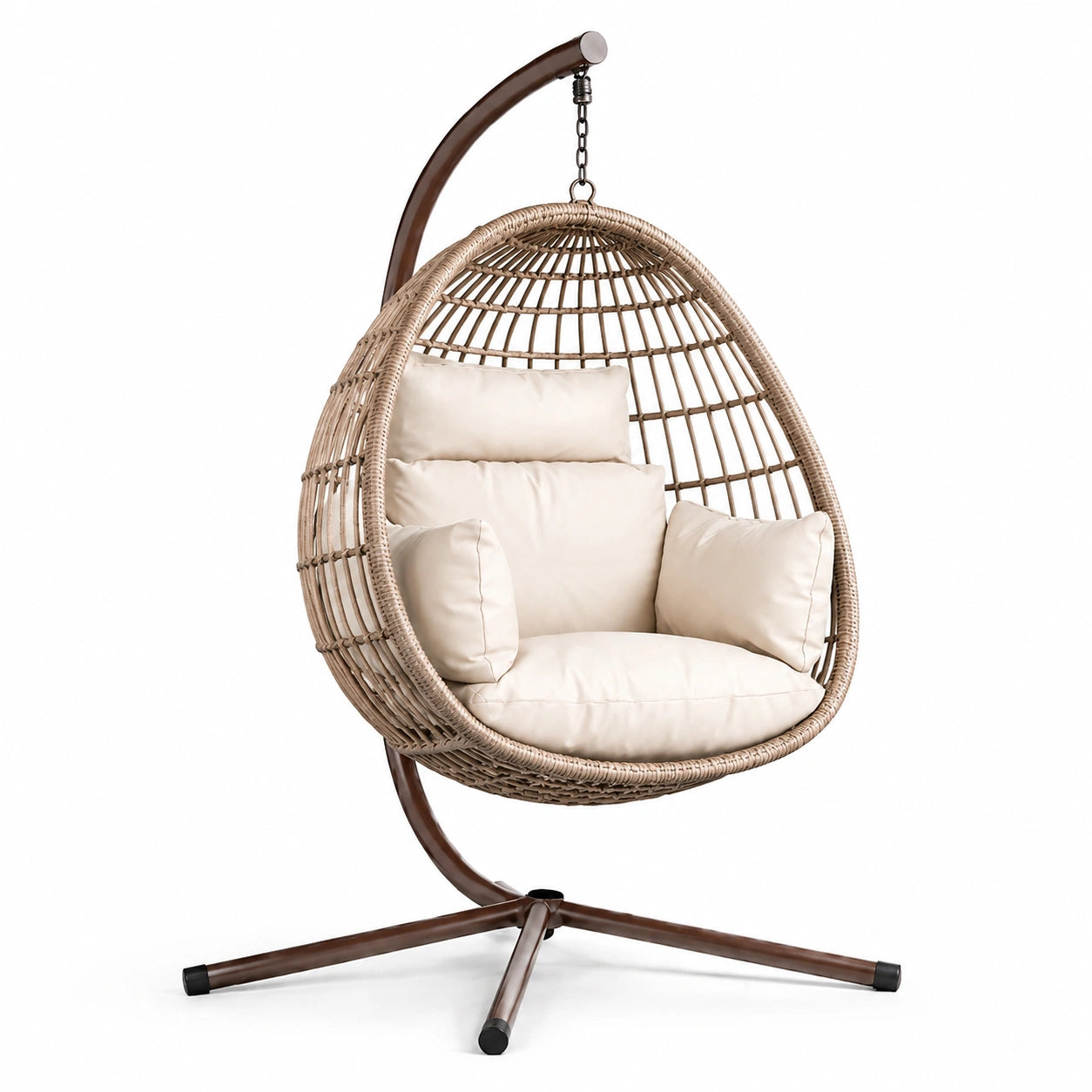 Hängesessel aus Rattan mit Polyesterkissen und Stahlgestell - Beige
