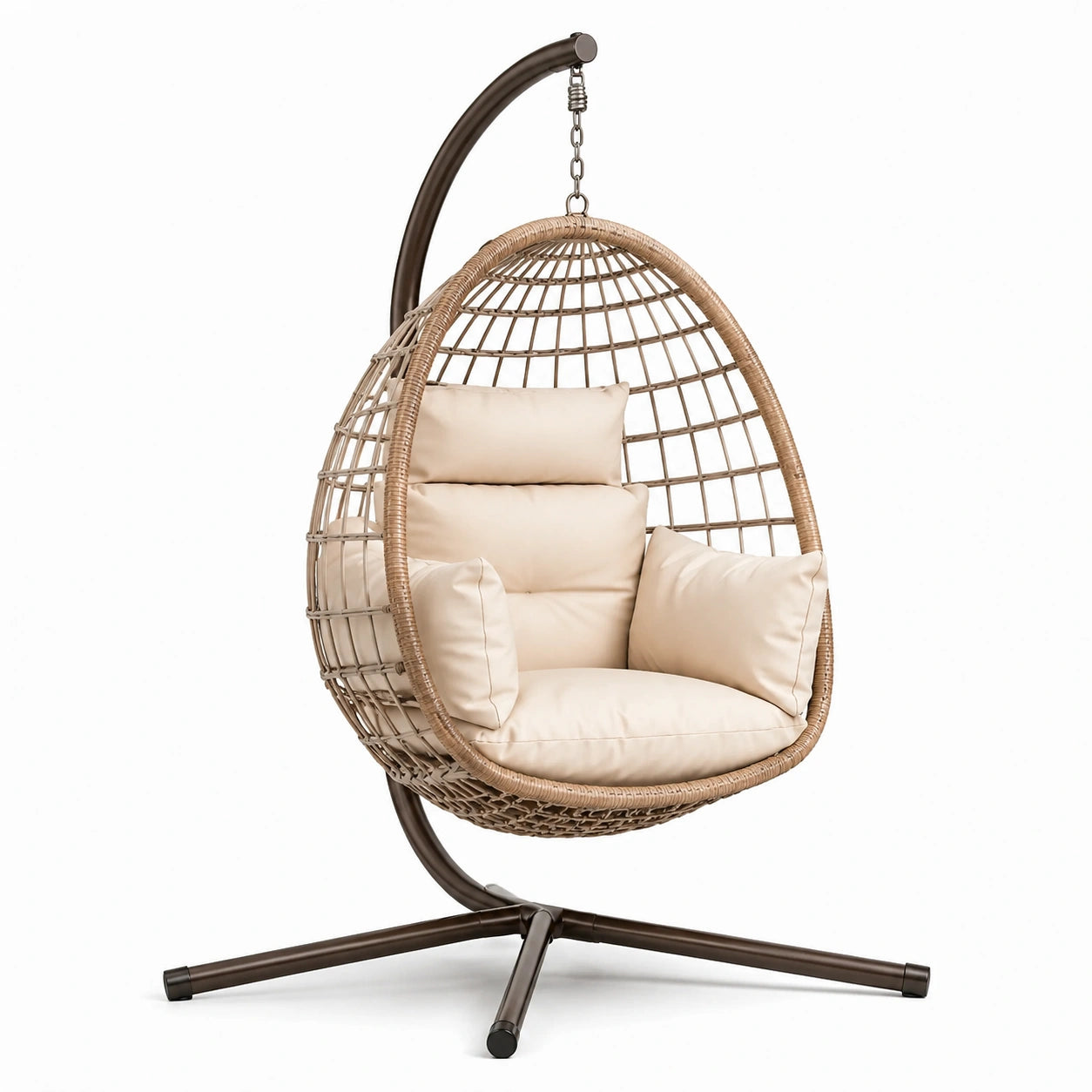Hängesessel Ei-Form Polyrattan Beige mit Metallgestell