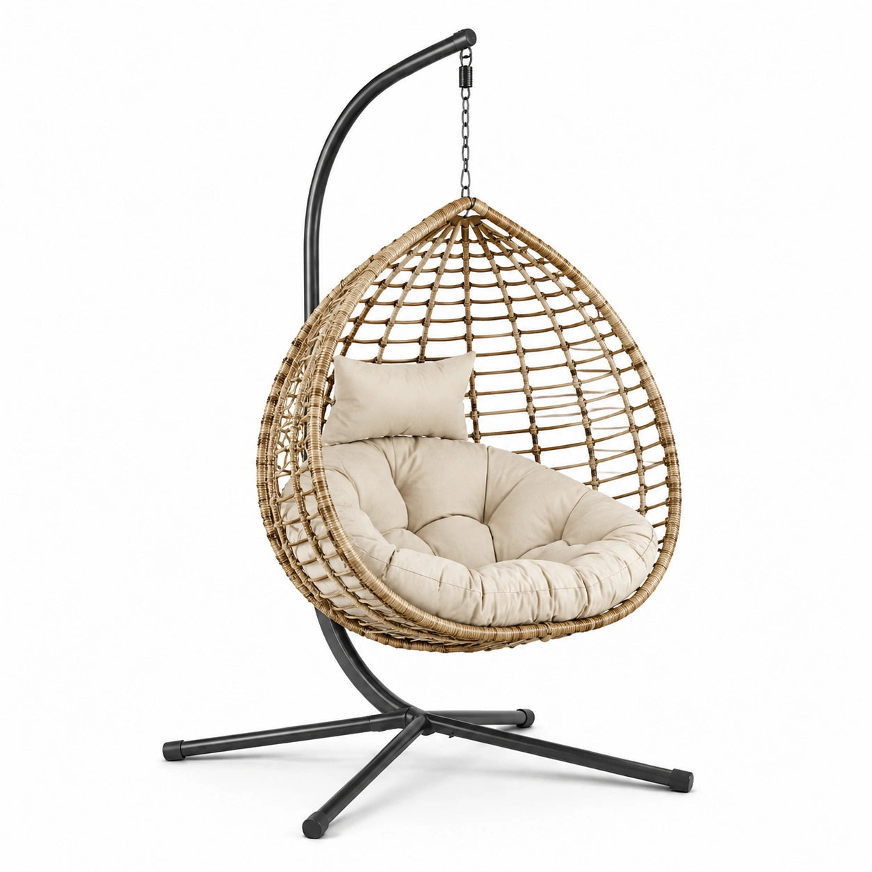 Hängesessel mit Gestell Poly-Rattan Beige