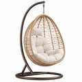 Rattan-Hängesessel mit Stahlgestell und Polyesterkissen Beige