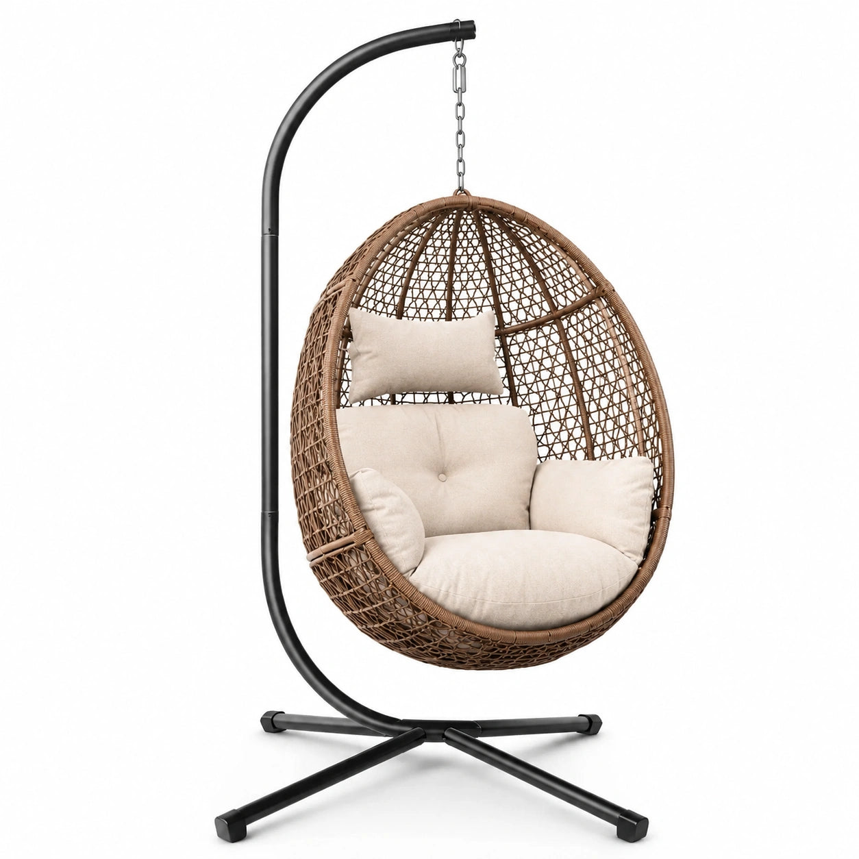 Geflecht-Hängesessel Braun Beige mit Metallrahmen