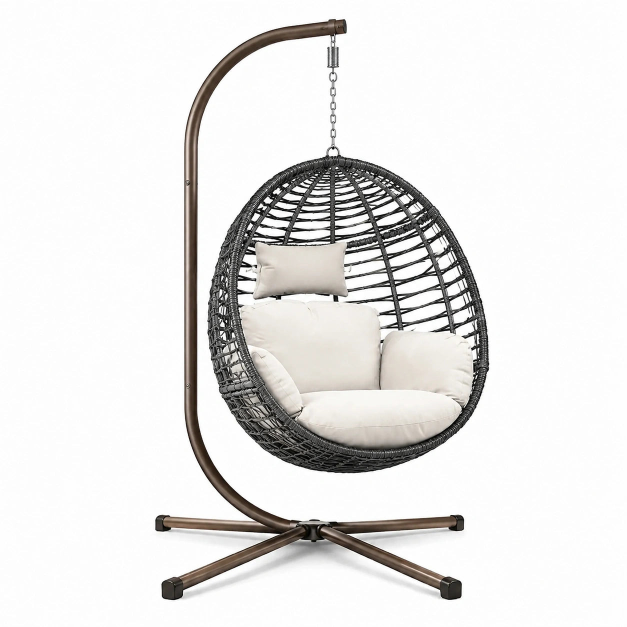 Polyrattan Hängesessel Ei-Form Stahlrahmen Beige Kissen