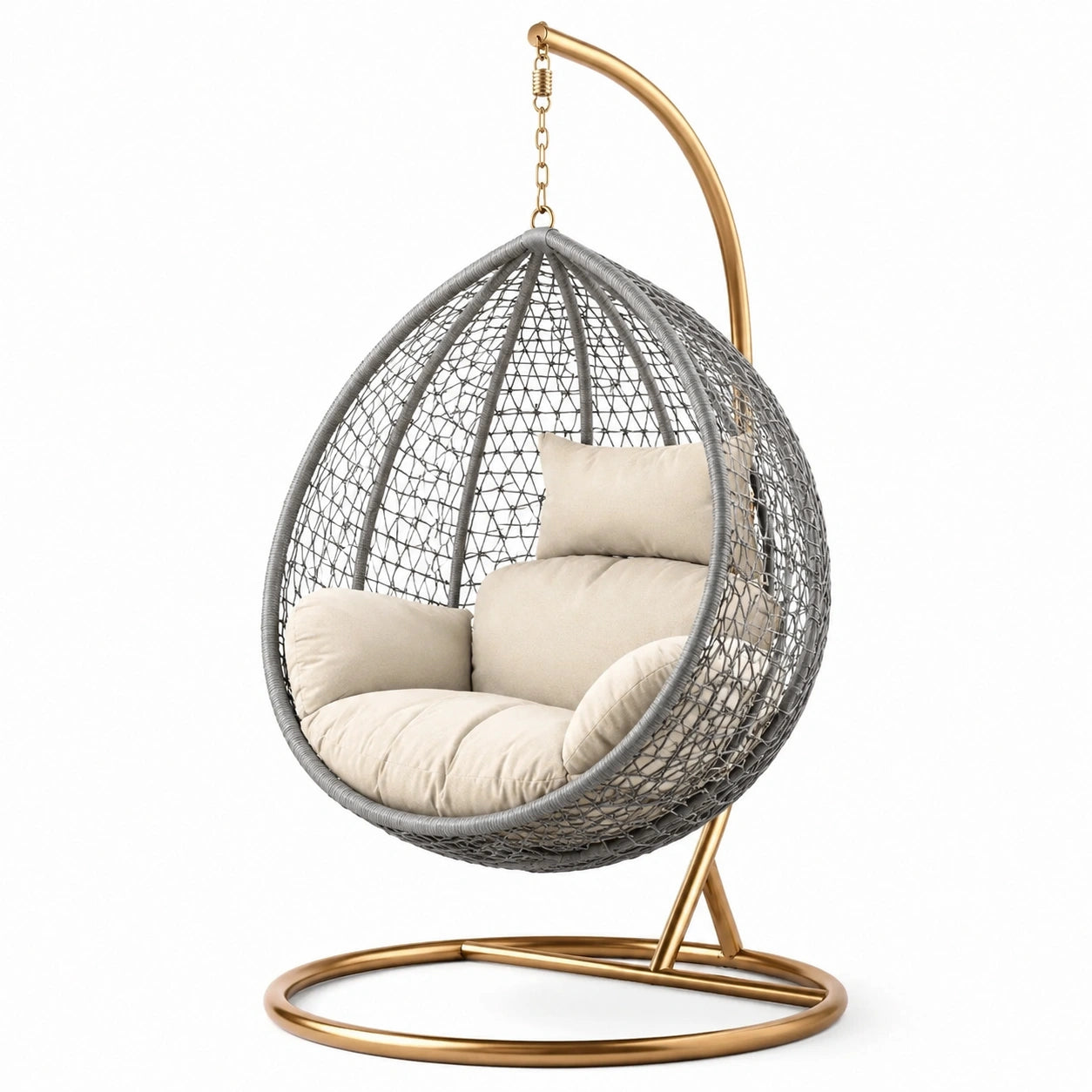 Hängesessel aus Rattan mit Stahlrahmen und Polyesterpolster Beige