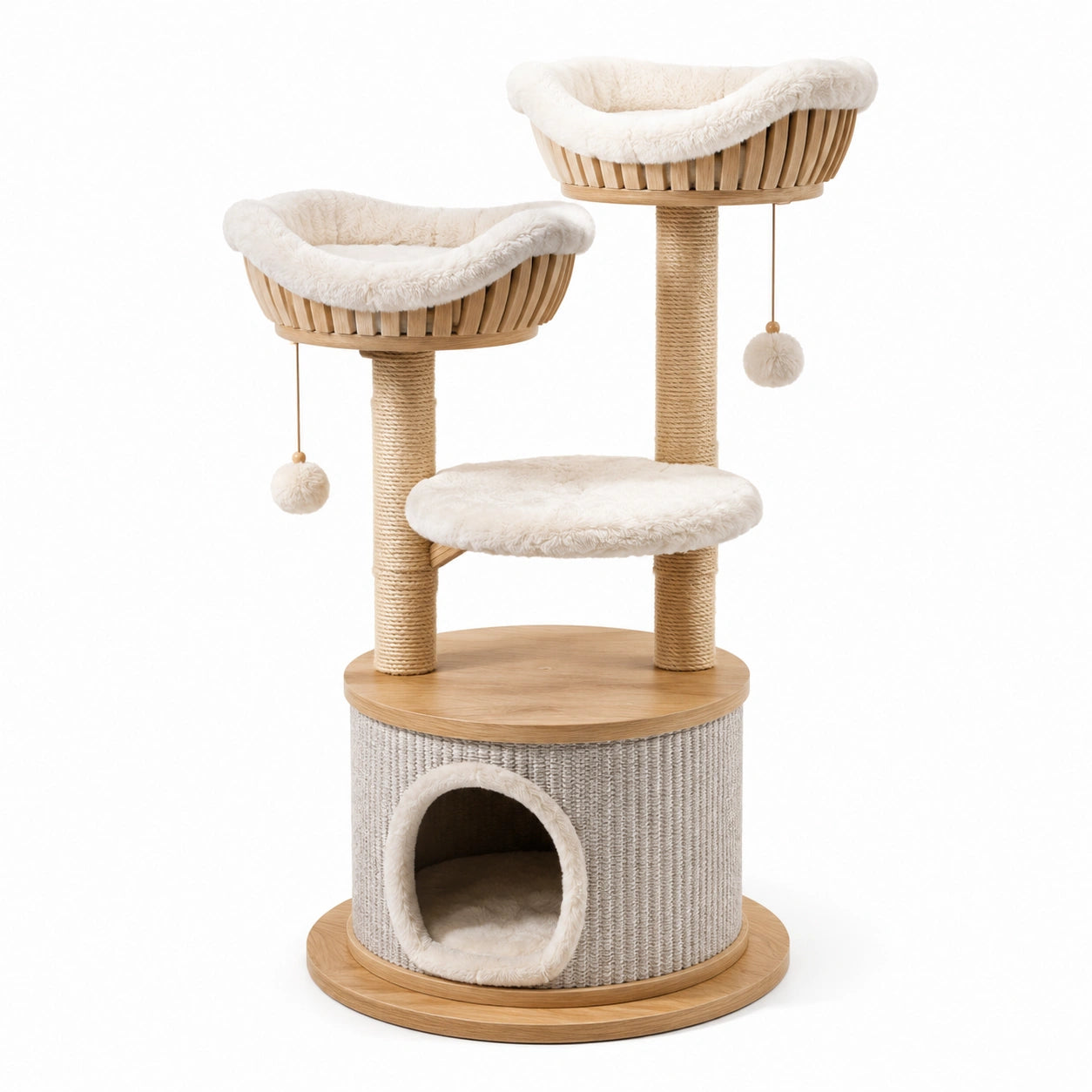Katzenkratzbaum aus Holz, Sisal und Plüsch, Beige, 120cm