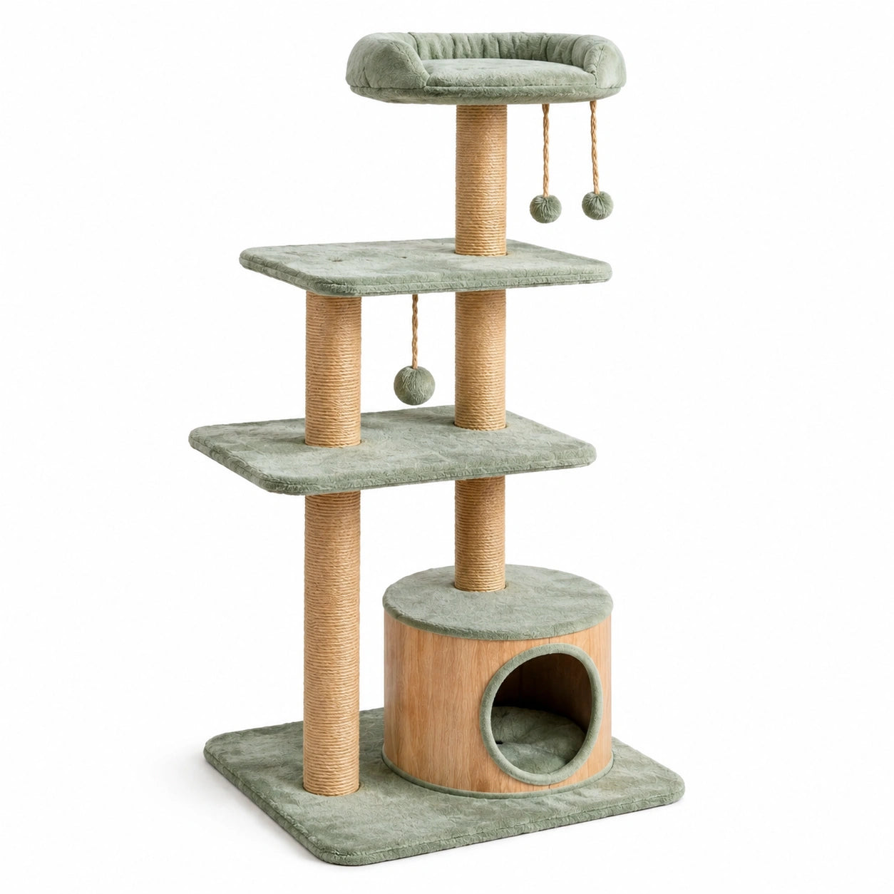 Katzenbaum aus Holz, Sisal und Polyester in Grün, 120 cm