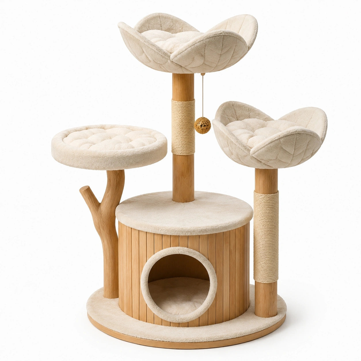 Katzenbaum aus Bambus und Polyester, Beige, 120cm Höhe